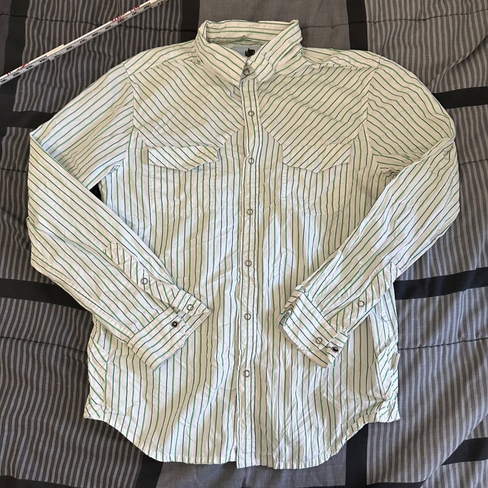 Kirra Pearl‎ Snap Long Sleeve Shirt Mens Western Green White Size Medium